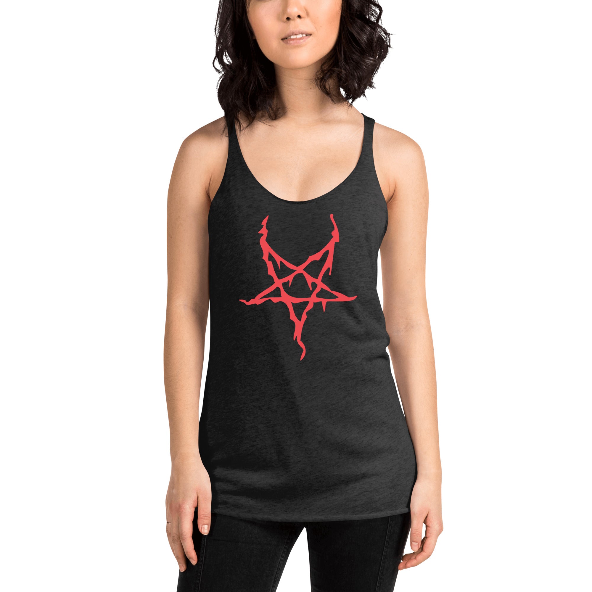 Red Melting Inverted Pentagram Black Metal Style Women's Racerback Tank Top Shirt
