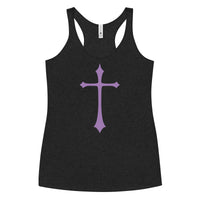 Gothic Cross graphic on women's racerback tank, front view