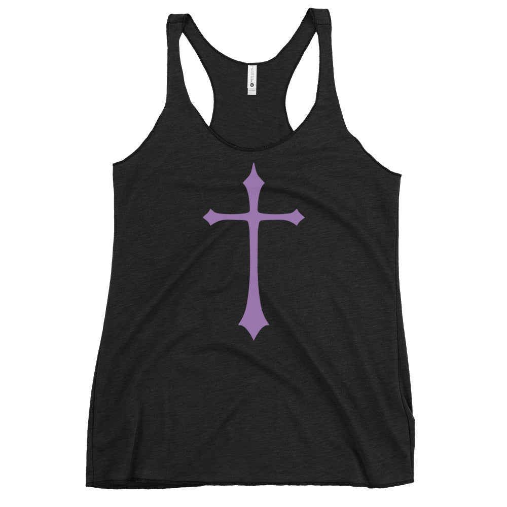 Purple Gothic Medeival Holy Cross Women's Racerback Tank Top Shirt
