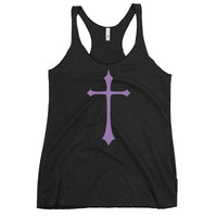 Gothic Cross graphic on women's racerback tank, front view