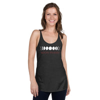 Lunar Moon Phases graphic on women's racerback tank, front view