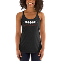 Lunar Moon Phases graphic on women's racerback tank, front view