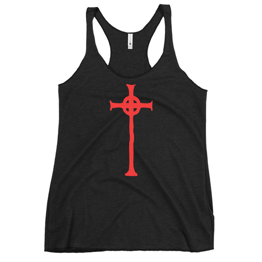 Anime Cross Emblem graphic on women's racerback tank, front view