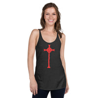 Anime Cross Emblem graphic on women's racerback tank, front view