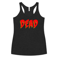 DEAD Wordmark graphic on women's racerback tank, front view