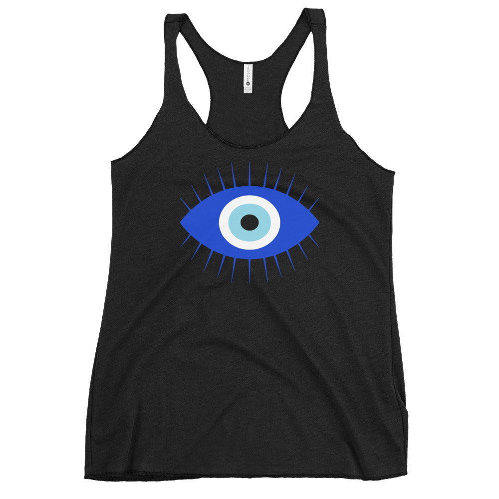 Evil Eye graphic on women's racerback tank, front view