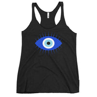 Evil Eye graphic on women's racerback tank, front view