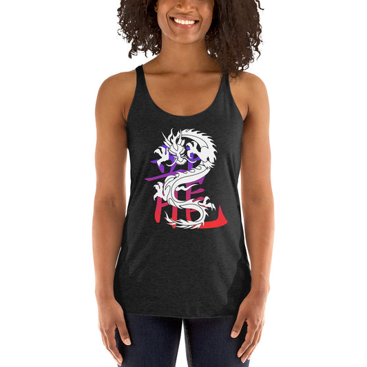 Lucky Chinese Dragon graphic on women's racerback tank, front view