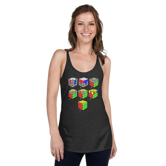Speed Cube Solution Diagram graphic on women's racerback tank, front view