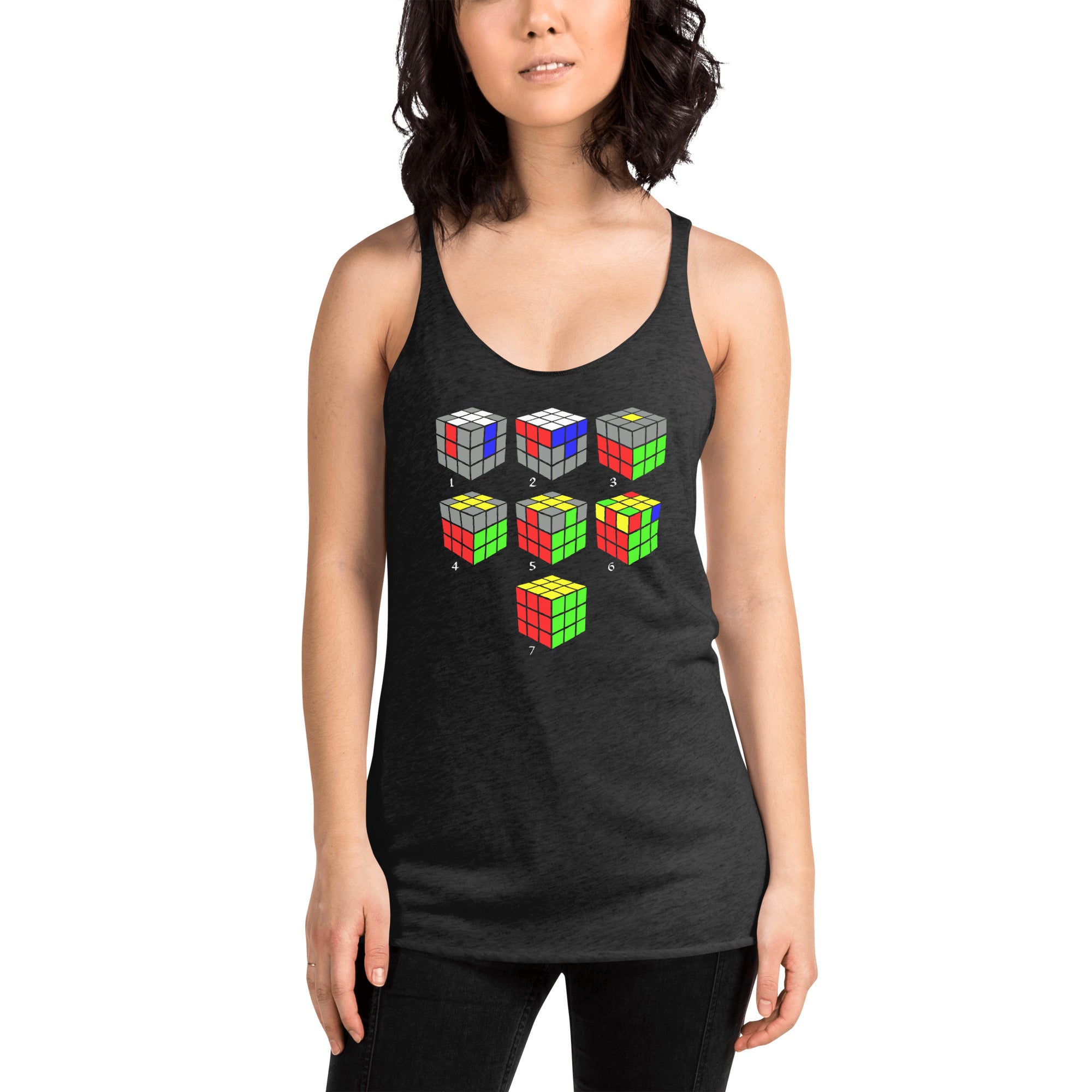 How To Solve A Puzzle Speed Cube Diagram Women's Racerback Tank Top Shirt