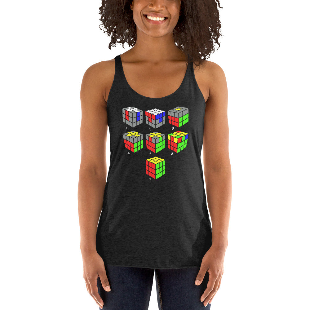 How To Solve A Puzzle Speed Cube Diagram Women's Racerback Tank Top Shirt