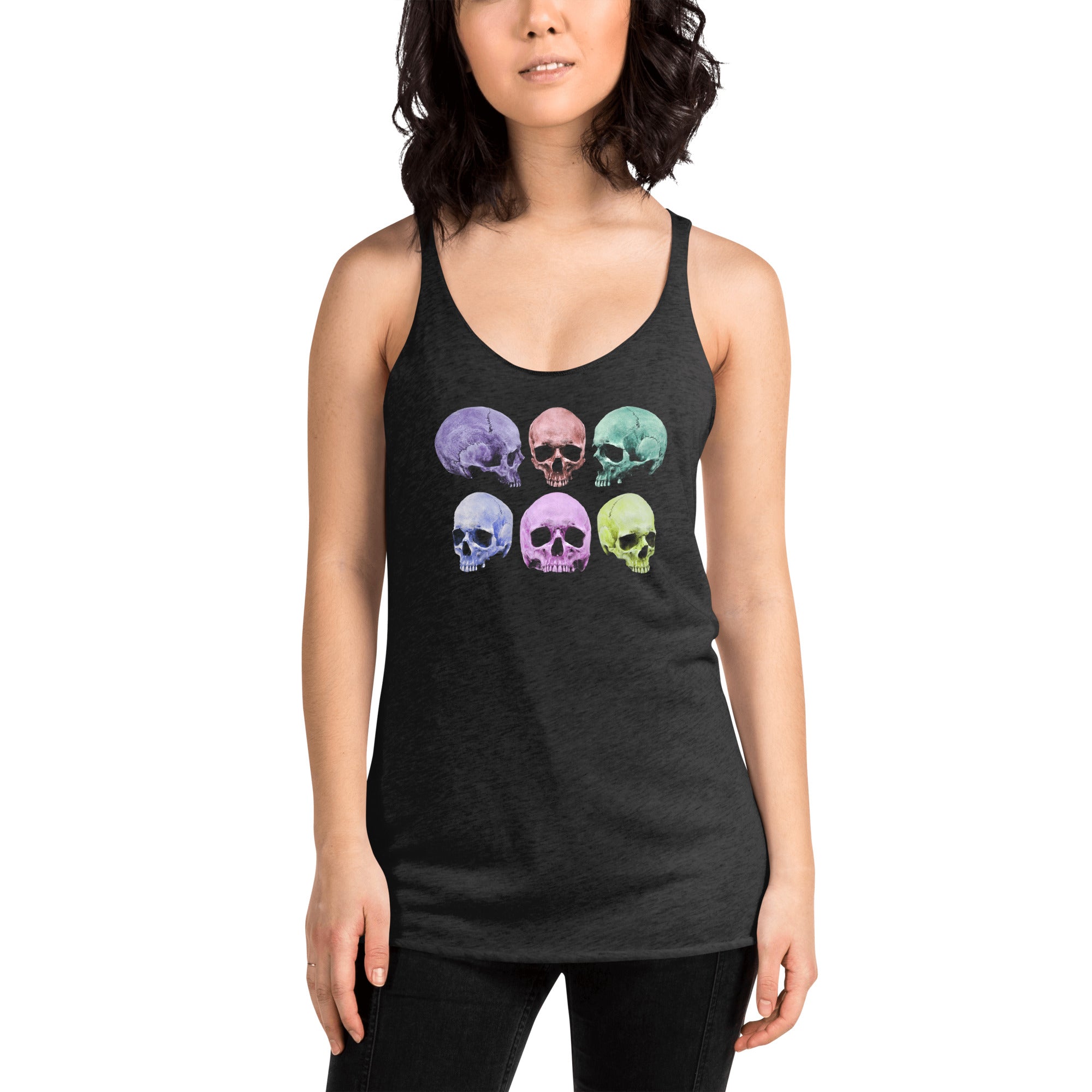 Pastel Colored Death Skulls Goth Fashion Women's Racerback Tank Top Shirt