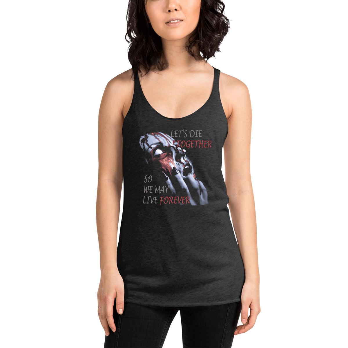 Together Forever graphic on women's racerback tank, front view