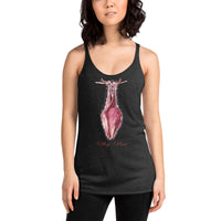 Shy Vampire Bat graphic on women's racerback tank, front view