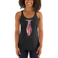 Shy Vampire Bat graphic on women's racerback tank, front view