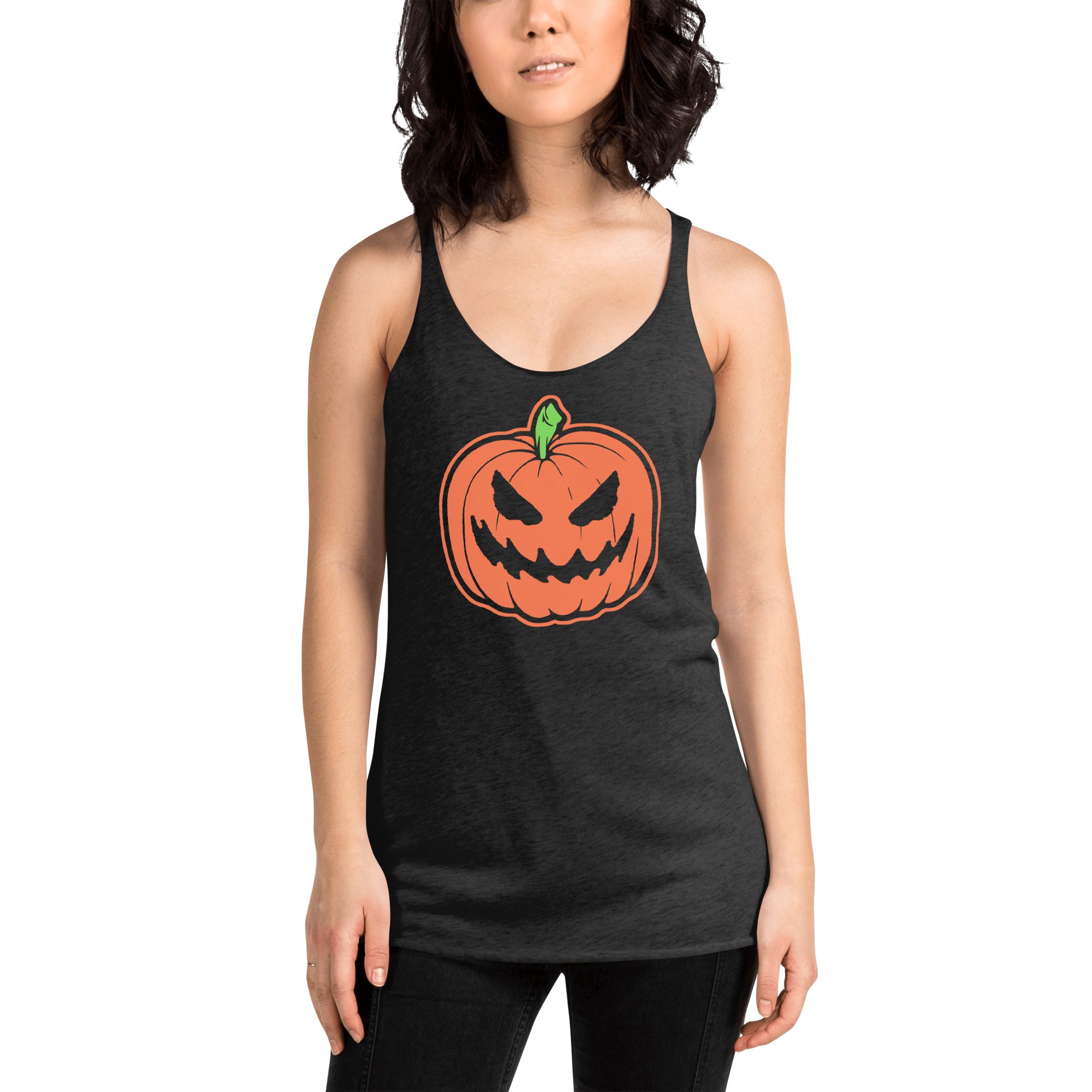 Jack O Lantern Scary Halloween Pumpkin Women's Racerback Tank Top Shirt