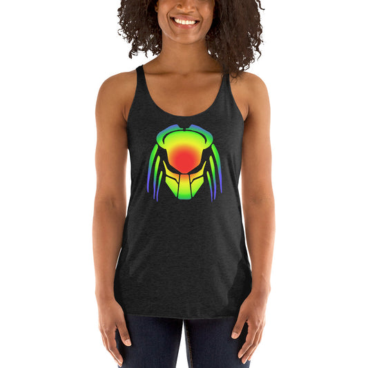 Heat Vision Predalien graphic on women's racerback tank, front view