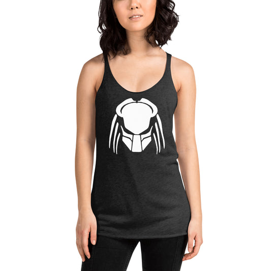 Predalien graphic on women's racerback tank, front view