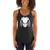 Predalien graphic on women's racerback tank, front view