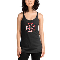 Iron Cross graphic on women's racerback tank, front view