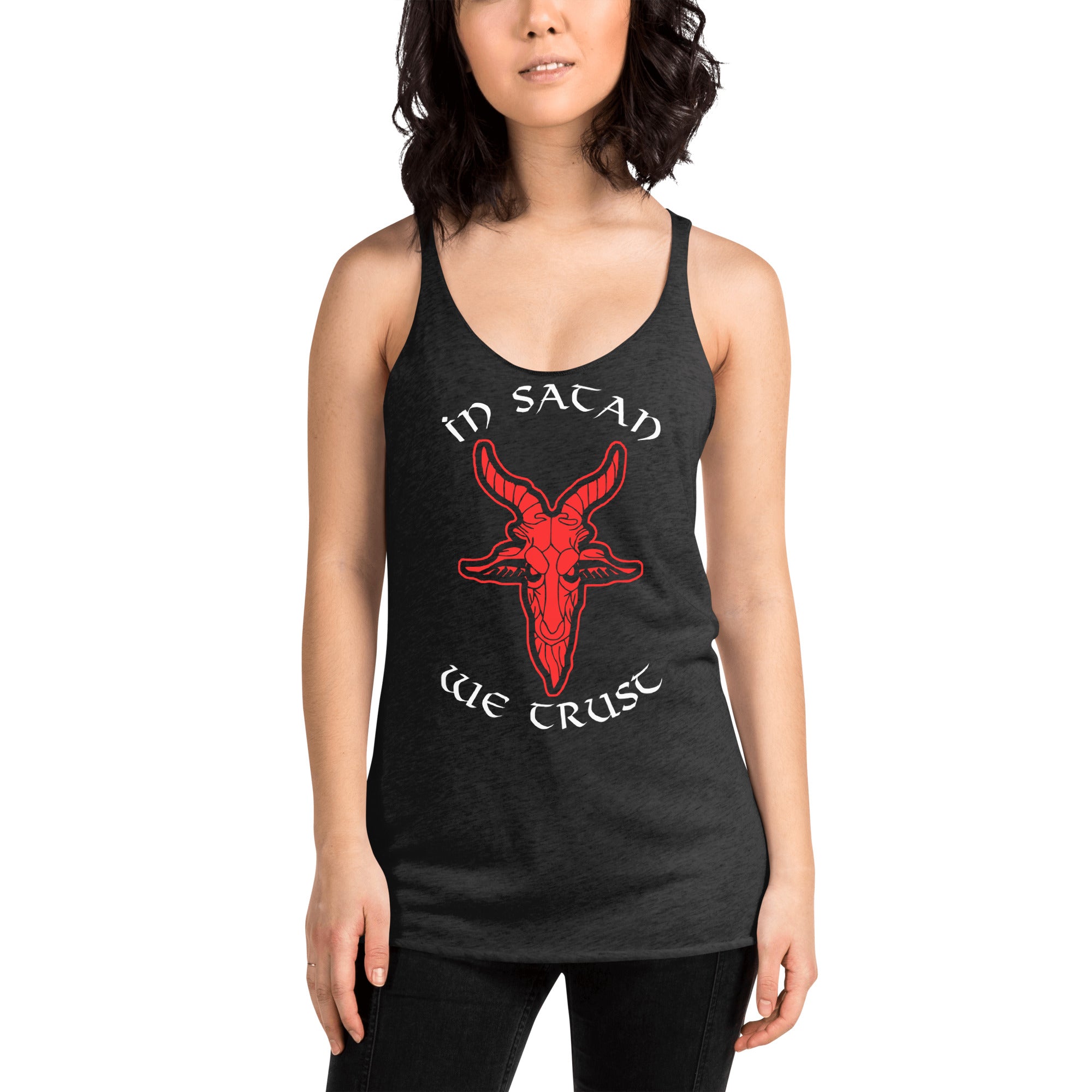 In Satan We Trust 666 Goat Head Occult Women's Racerback Tank Top Shirt