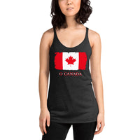 Canadian Flag Maple Leaf graphic on women's racerback tank, front view