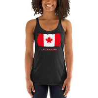Canadian Flag Maple Leaf graphic on women's racerback tank, front view