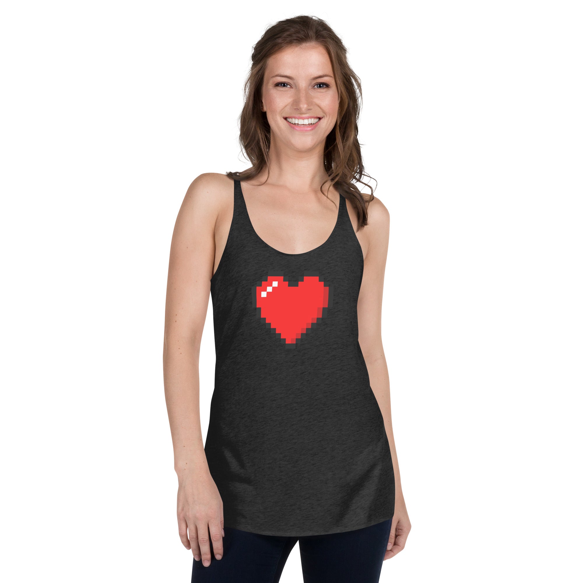 Retro 8 Bit Video Game Pixelated Heart Women's Racerback Tank Top Shirt