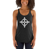 Witches' Knot graphic on women's racerback tank, front view
