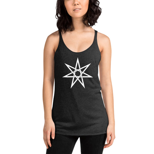 Elven Star graphic on women's racerback tank, front view