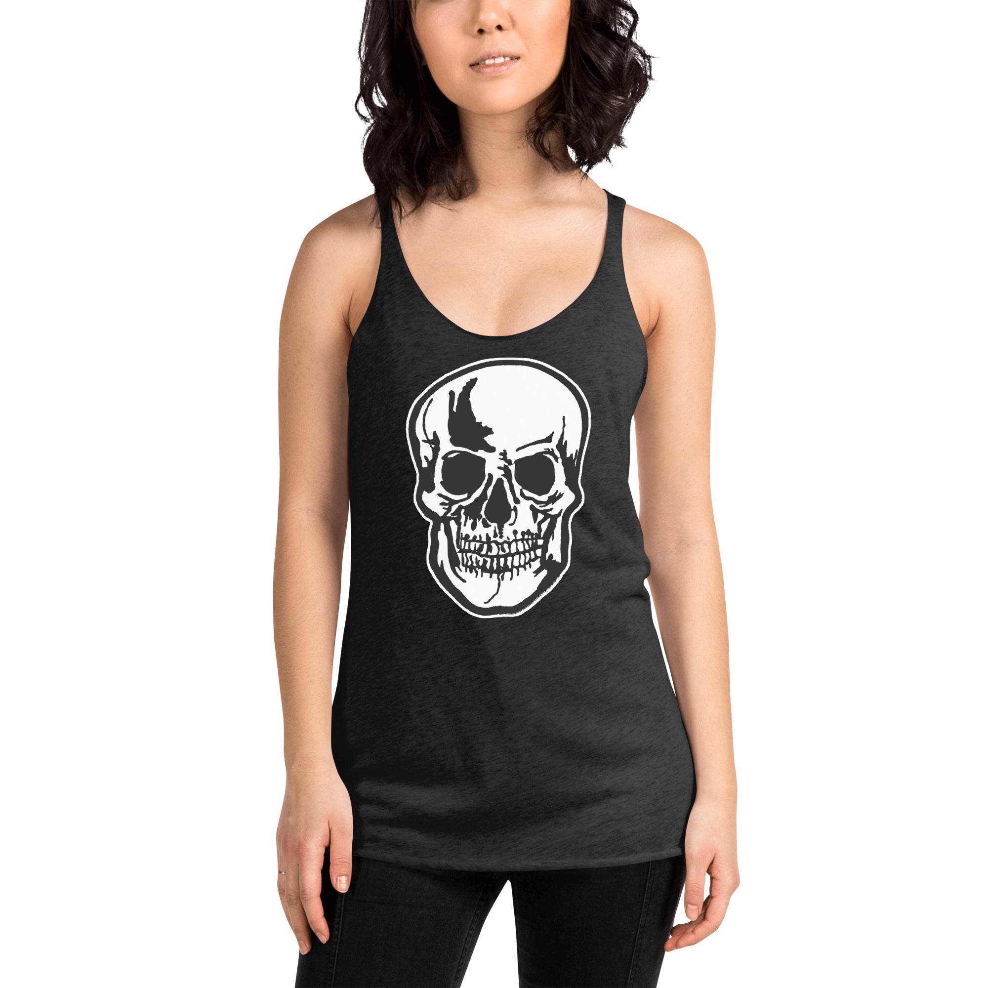 Halloween Oddities Human Skull Women's Racerback Tank Top Shirt