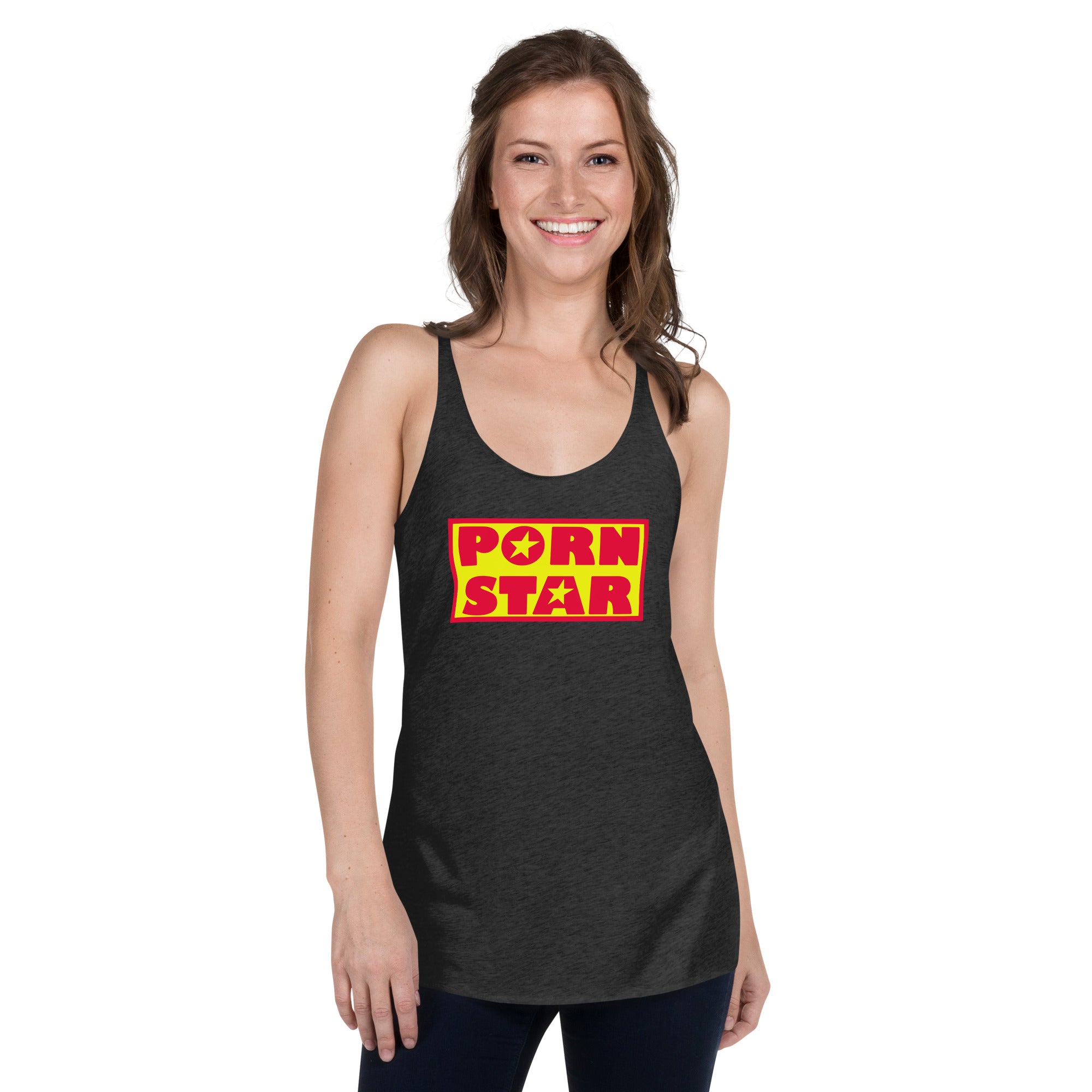 Yellow and Red Porn Star Logo Women's Racerback Tank Top Shirt