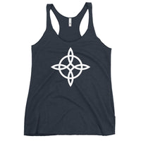 Witches' Knot graphic on women's racerback tank, front view