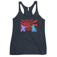 Samurai Warriors Duel graphic on women's racerback tank, front view