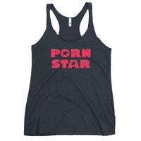 Porn Star Logo graphic on women's racerback tank, front view