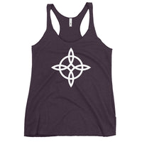 Witches' Knot graphic on women's racerback tank, front view
