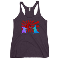 Samurai Warriors Duel graphic on women's racerback tank, front view