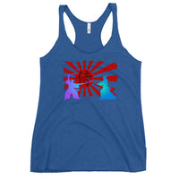 Samurai Warriors Duel graphic on women's racerback tank, front view