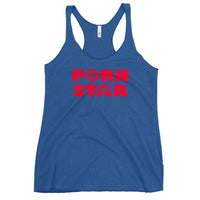 Porn Star Logo graphic on women's racerback tank, front view