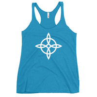 Witches' Knot graphic on women's racerback tank, front view