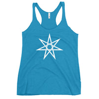 Elven Star graphic on women's racerback tank, front view