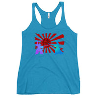 Samurai Warriors Duel graphic on women's racerback tank, front view