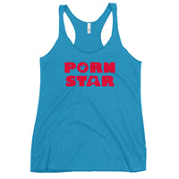 Porn Star Logo graphic on women's racerback tank, front view