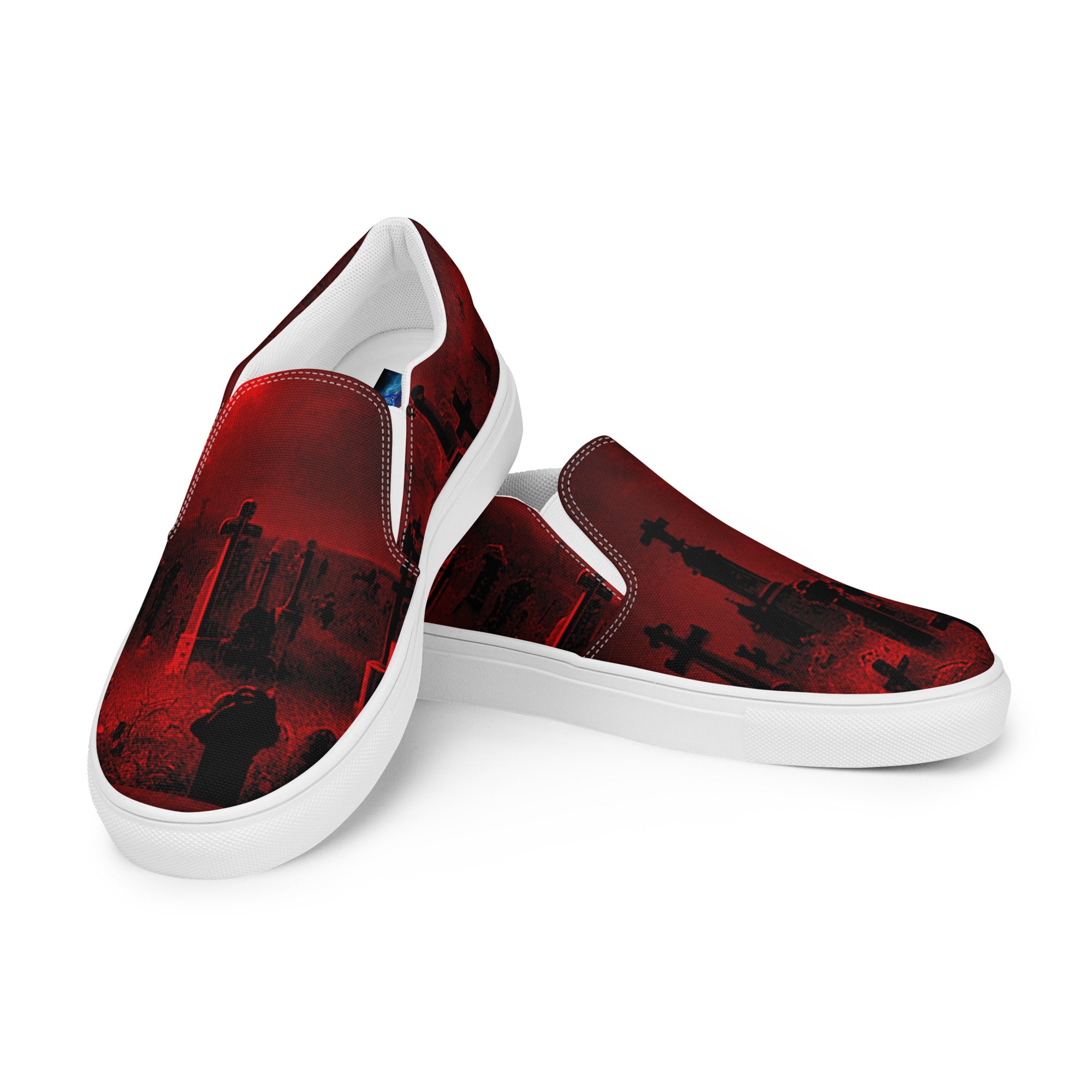 Blood Red Cemetery Tombstone Graveyard Scene Women’s slip-on canvas shoes